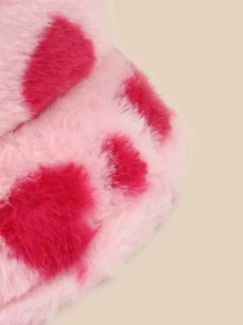 1pc Pink Plush Warm Bucket Hat With Heart Pattern For Autumn/Winter Street Leopard Print - Pink - View 4