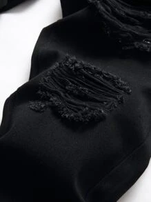 Men Ripped Frayed Slim Straight Jeans - Black - View 6