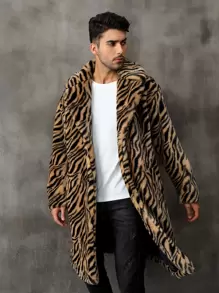 Men Zebra Striped Pattern Lapel Neck Coat - Multicolor - View 1