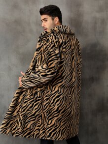 Men Zebra Striped Pattern Lapel Neck Coat - Multicolor - View 2