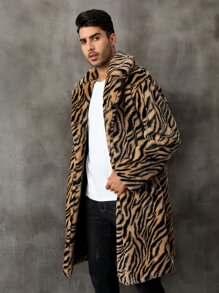 Men Zebra Striped Pattern Lapel Neck Coat - Multicolor - View 6