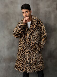 Men Zebra Striped Pattern Lapel Neck Coat - Multicolor - View 7