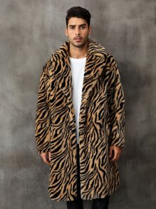 Men Zebra Striped Pattern Lapel Neck Coat - Multicolor - View 8