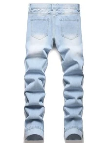 Hombres Jeans desgarro con bordado de corazón - Lavado ligero - Ver 2