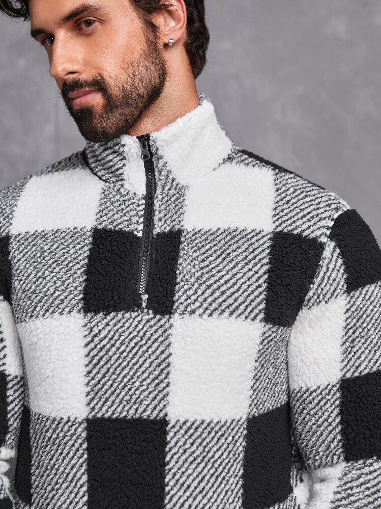 GENTILAND רוכסן גינגהאם קז'ואל סווצ'ר לגבר - שחור ולבן - ראה 3