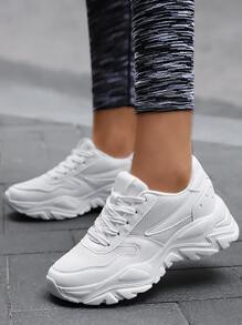 Minimalist Lace Up Front Chunky Sneakers - White - View 3