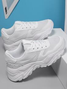 Minimalist Lace Up Front Chunky Sneakers - White - View 6