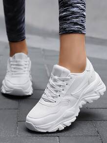 Minimalist Lace Up Front Chunky Sneakers - White - View 9