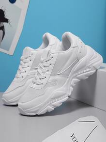 Minimalist Lace Up Front Chunky Sneakers - White - View 10