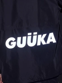 男士字母圖案抽繩下擺連帽防風夾克 - 黑色 - 查看 6