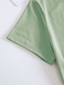 SHEIN LUNE 雛菊和字母圖案T恤 - 薄荷綠 - 查看 4