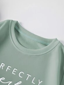 SHEIN EZwear Plus Letter Embroidery Thermal Lined Sweatshirt - Mint Green - View 4