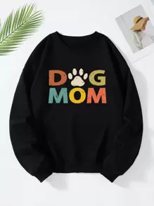 INAWLY Paw & Letter Graphic Thermal Pullover - Black - View 1