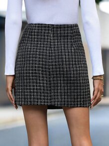 SHEIN Essnce Plaid Pattern Tweed Straight Skirt - Black - View 3