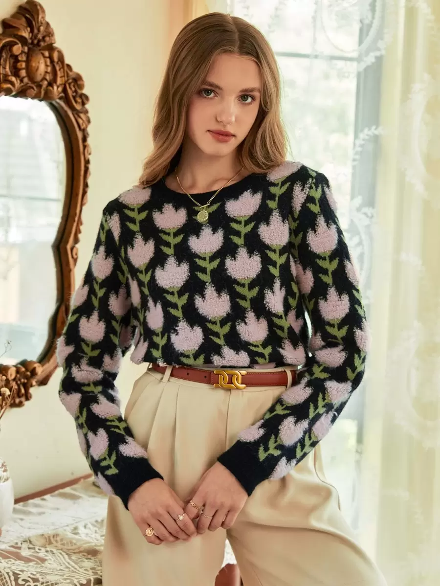 SHEIN MOD Áo len nữ Hoa Giải trí - Nhiều màu - Xem 1