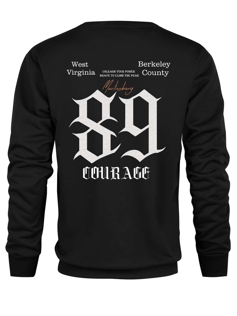 Men Slogan Graphic Pullover - Black - View 1