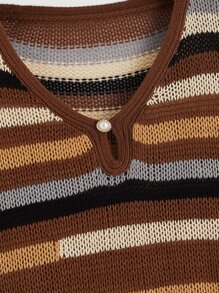 SHEIN MOD 條紋圖案荷葉袖套頭毛衣 - 彩色 - 查看 3