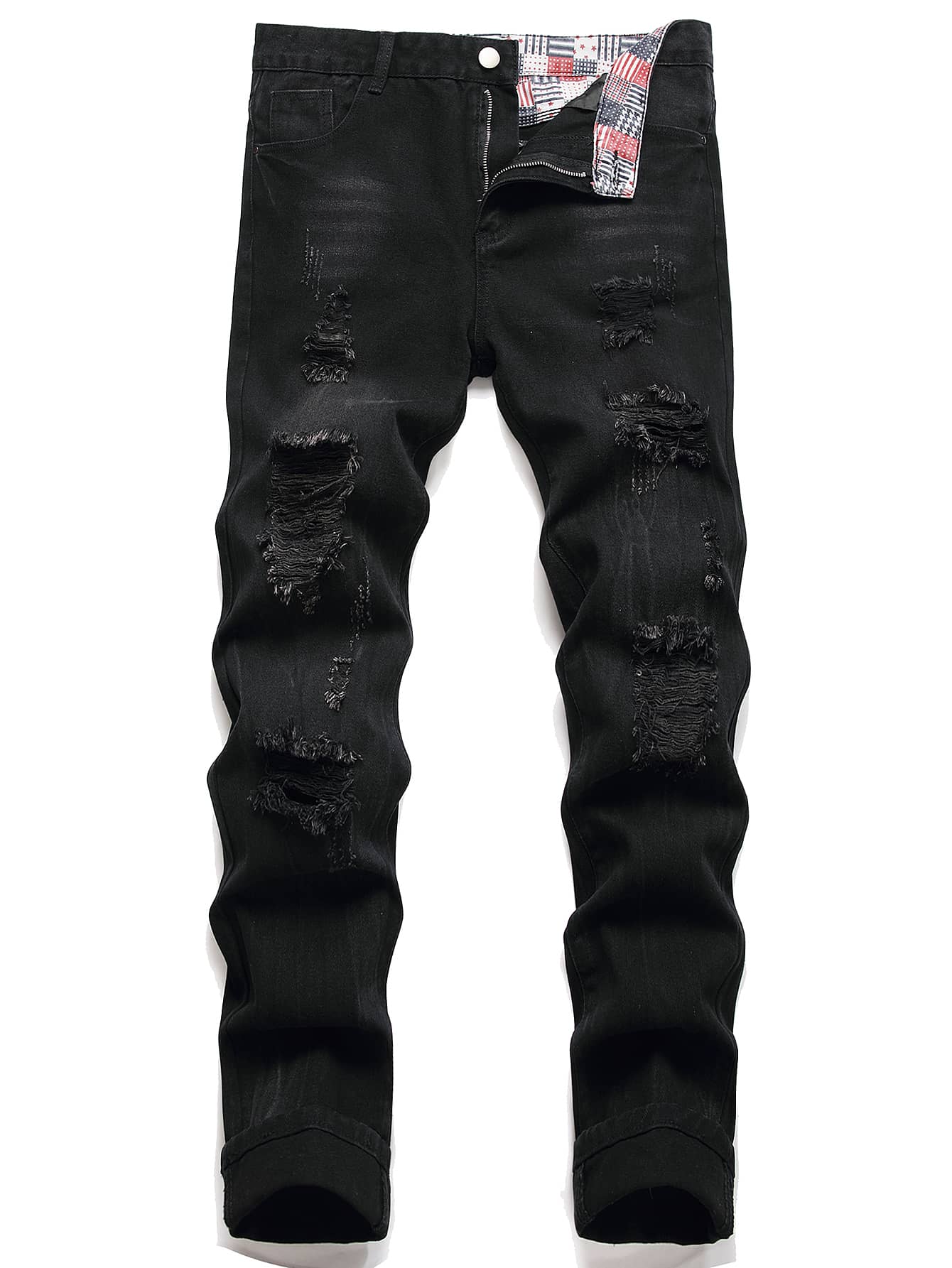 Men Ripped Frayed Skinny Jeans - Black - View 1