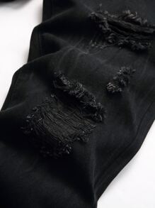 Men Ripped Frayed Skinny Jeans - Black - View 4