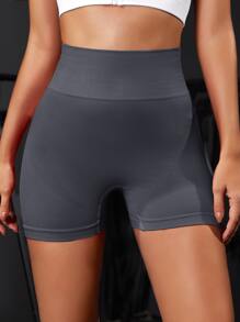 Yoga Basic Tummy Control Sports Shorts - Dark Grey - View 1