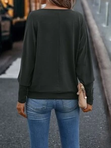 EMERY ROSE Guipure Lace Panel Batwing Sleeve Sweatshirt - Dark Grey - View 2