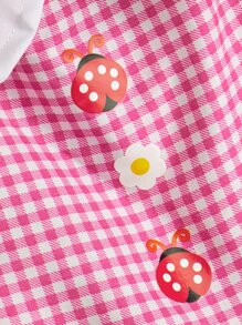 1入組格紋印花寵物連衣裙適用於貓和狗狗適合夏天 - 紅色 - 查看 6