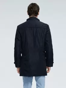 Men Zip Up Snap Button Padded Coat - Navy Blue - View 2