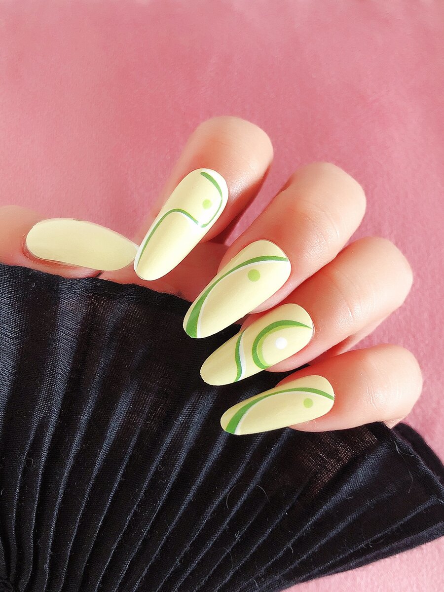 1sheet Striped Nail Art Sticker & 1pc Nail File - Green - View 1