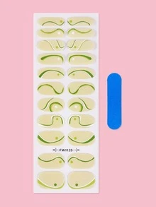 1sheet Striped Nail Art Sticker & 1pc Nail File - Green - View 2