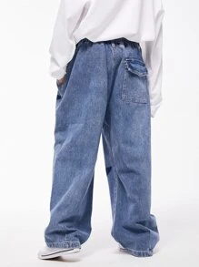 Tween Boy Color Blocking Star Pattern Denim Pants, Street Dance Jeans For Spring And Autumn