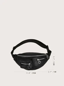 荔枝紋壓花金屬愛心裝飾腰包 - 黑色 - 查看 3