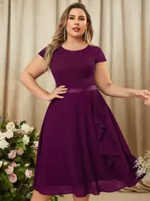 MIUSOL Vestido fiesta ribete con fruncido en contraste con encaje floral - Granate - Ver 1