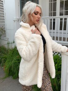 Eilly Bazar Double Button Teddy Coat - Beige - View 4