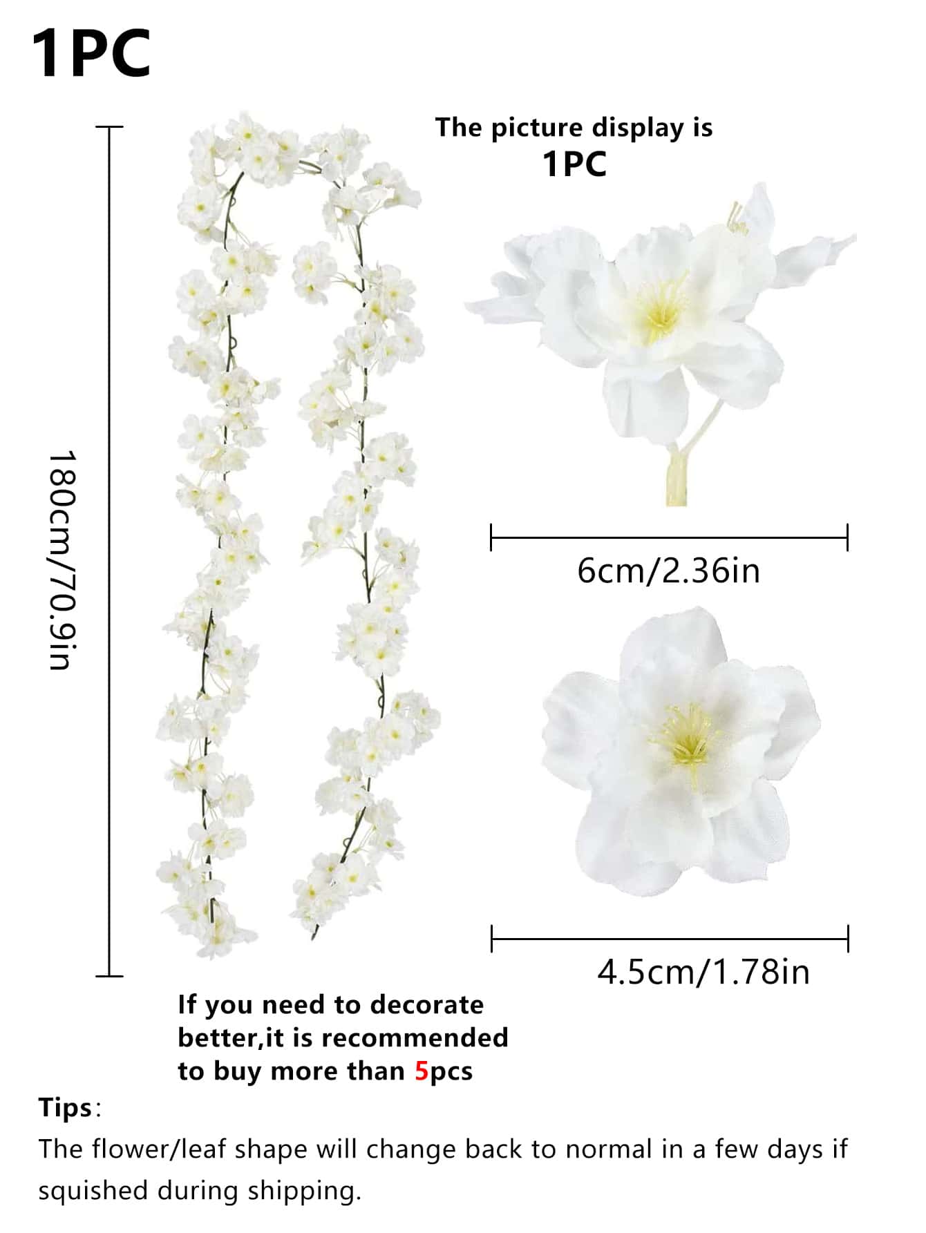 1pc/2pcs/5pcs Artificial Cherry Blossom Vine Home Decor, DIY Wreath Material, Valentine's Day Decoration, Birthday Party Decoration, Wedding Venue Decoration, Outdoor Garden Decoration Material, New Year Decoration (Due To Lighting, Monitor And Other Reasons, The Actual Product May Have Slight Color Difference.)