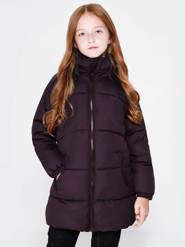 SOLOCOTE Tween Girls Lightweight Patch Detail Hooded Padded Coat