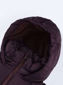 SOLOCOTE Áo khoác có mũ trùm đầu đệm nhẹ họa tiết vá cho bé gái tuổi mới lớn - Màu tím - Xem 5