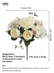1/3 Stück künstliche Pfingstrosen Blumen, 6-Kopf Seide Hortensie Hibiskus Rose Bouquet für Hochzeitsdekoration, Brautstrauß Material DIY Kranz Vase für Zuhause, Außengarten Dekoration, Valentinstag Geschenk, Neujahrsdekoration, Valentinstag, Geschenk