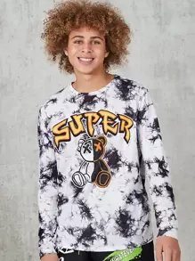 SHEIN 男孩熊和字母圖案紮染T恤