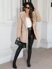 RELISH NOLESS Women's Autumn/Winter Large Lapel Single-Breasted Faux Fur Coat - Apricot - View 1