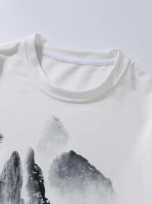 Manfinity Homme Men Landscape Print Sweatshirt Without Necklace - White - View 4