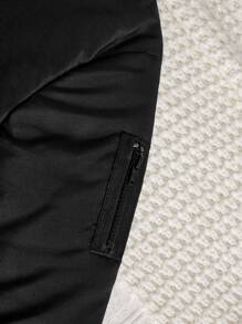SHEIN Baby Zip Up Teddy Lined Bomber Jacket - Black - View 4