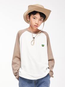 Chico preadolescente Camiseta estilo japones de color combinado manga larga casual Pullover para primavera con otoño - Blanco - Ver 1