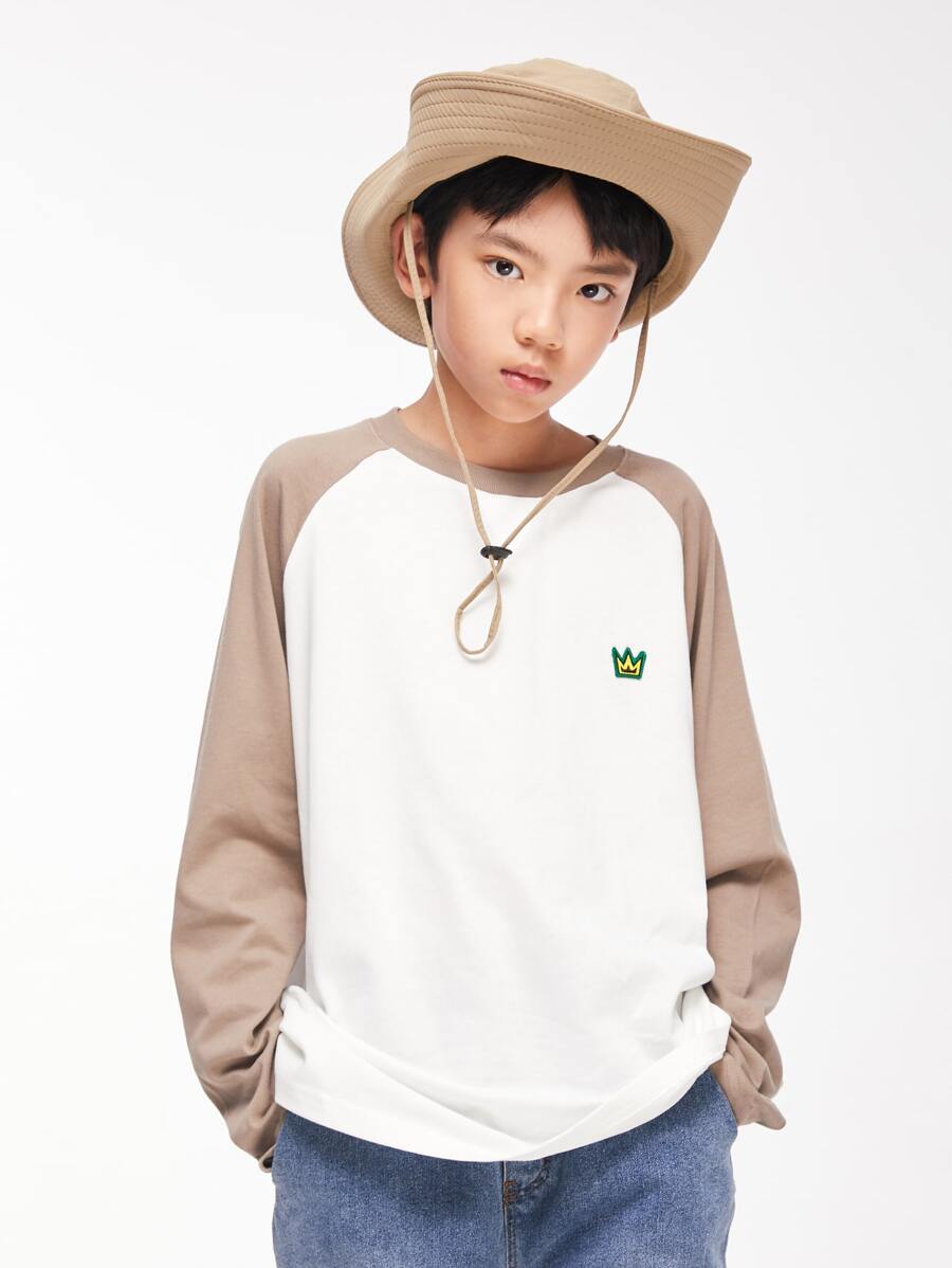 Chico preadolescente Camiseta estilo japones de color combinado manga larga casual Pullover para primavera con otoño - Blanco - Ver 1