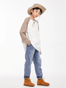 Chico preadolescente Camiseta estilo japones de color combinado manga larga casual Pullover para primavera con otoño - Blanco - Ver 6