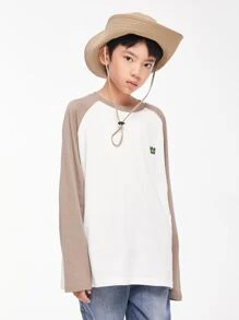 Chico preadolescente Camiseta estilo japones de color combinado manga larga casual Pullover para primavera con otoño - Blanco - Ver 7