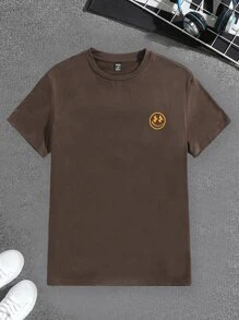Manfinity VCAY Men Cotton Cartoon Face & Slogan Graphic Tee - Coffee Brown - View 2