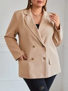 SHEIN Clasi Plus Lapel Neck Double Breasted Blazer - Apricot - View 1