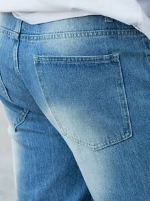 男士猫须直筒牛仔裤 - 中等水洗藍 - 查看 3