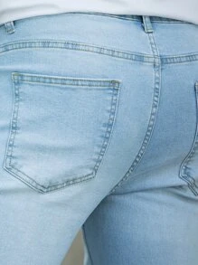 Men Cotton Ripped Slim Straight Jeans - Light Wash - View 6