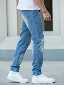 男士猫须直筒牛仔裤 - 中等水洗藍 - 查看 7